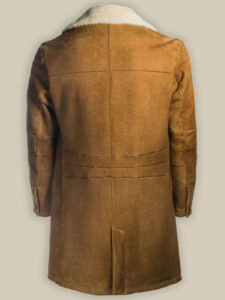 Men Brown Distressed Shearling Long Coat - Image 2