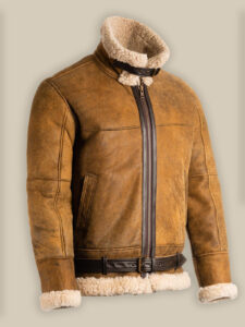 Men Brown B3 Shearling Leather Jacket - Mauve Tree - Image 3