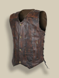 Men Distressted Brown Vest - Mauve Tree - Image 3