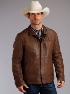 Men Cowboy Leather Jacket - Mauve Tree - Image 3