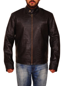 Crocodile Skin Brown Leather Jacket - Image 5