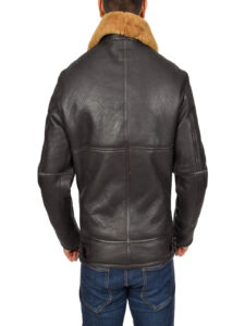 Men Real Sheepskin Brown Jacket - Image 2