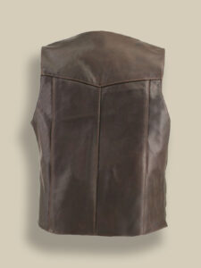 Men Brown Classic Biker Vest - Image 2