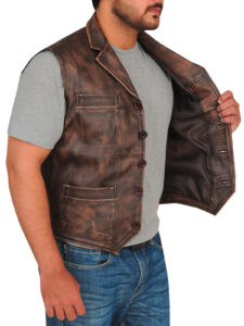 Distressed Brown Men Vest - Mauve Tree - Image 3