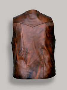 Men Distressed Brown Leather Vest - Mauve Tree - Image 2