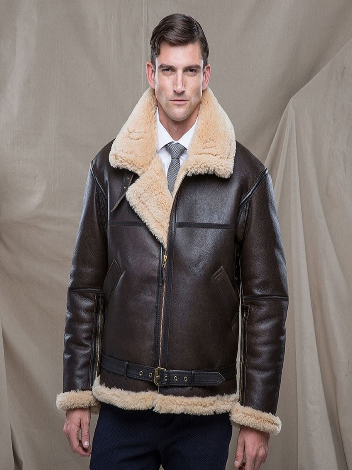 men-brown-raf-jacket.jpg Men RAF Shearling Leather Jacket - Image 1