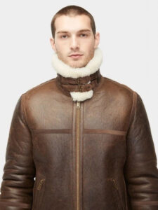 Men Aviator Shearling Leather Jacket - Image 4