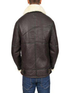 Men Dark Brown Shearling Leather Jacket - Image 2