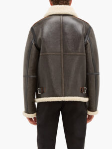 Men Dark Brown Shearling Jacket - Image 2