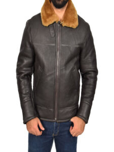 Men Real Sheepskin Brown Jacket - Image 3