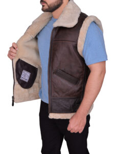 Men Sheepskin Brown Vest - Image 4