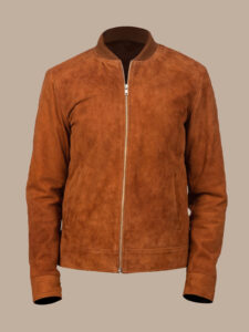 Men Brown Bomber Suede Jacket