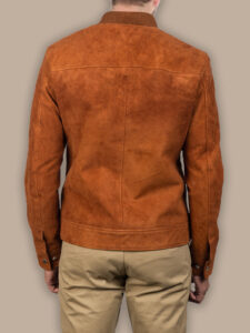 Men Brown Bomber Suede Jacket - Image 2
