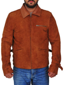 Men Brown Suede Leather Jacket - Image 5