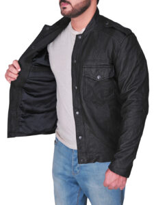 Men's Basic Button Leather Jacket - Image 4