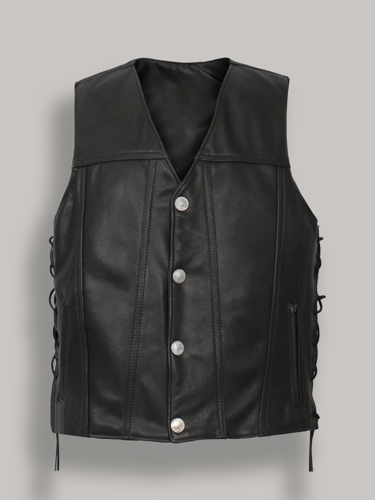 men-button-leather-vest.jpg Men Buffalo Nickel Snap Vest - Image 1