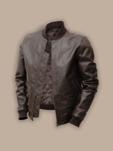 Men Hickory Brown Bomber Jacket - Image 3