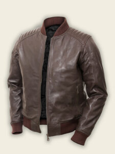 Men Dark Brown Bomber Jacket - Image 3