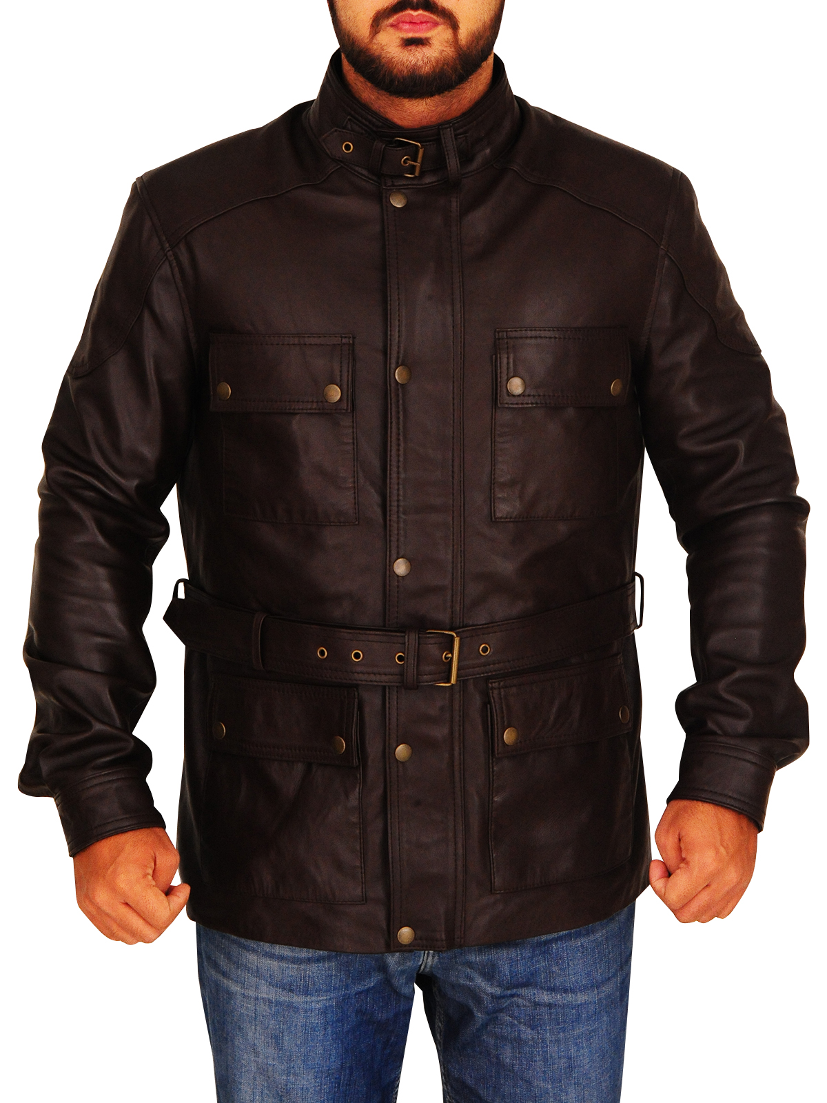 men-dark-brown-field-leather-jacket.jpg Men Brown Field Jacket - Image 1