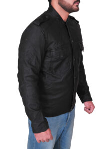 Men's Basic Button Leather Jacket - Image 3