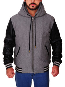 Men Double Hoodie Grey Jacket - Image 5