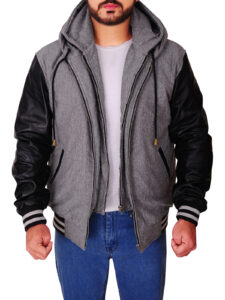 Men Double Hoodie Grey Jacket