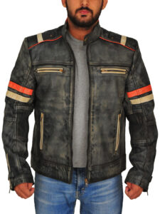 Men Grey Biker Leather Jacket