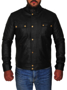 Men's Black Racer Leather Jacket - Image 5