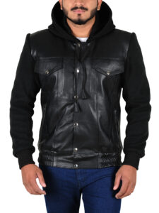 Fleece Hoodie Leather Jacket - Image 6