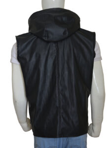 Black Hoodie Leather Vest - Image 2