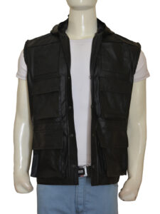 Black Hoodie Leather Vest