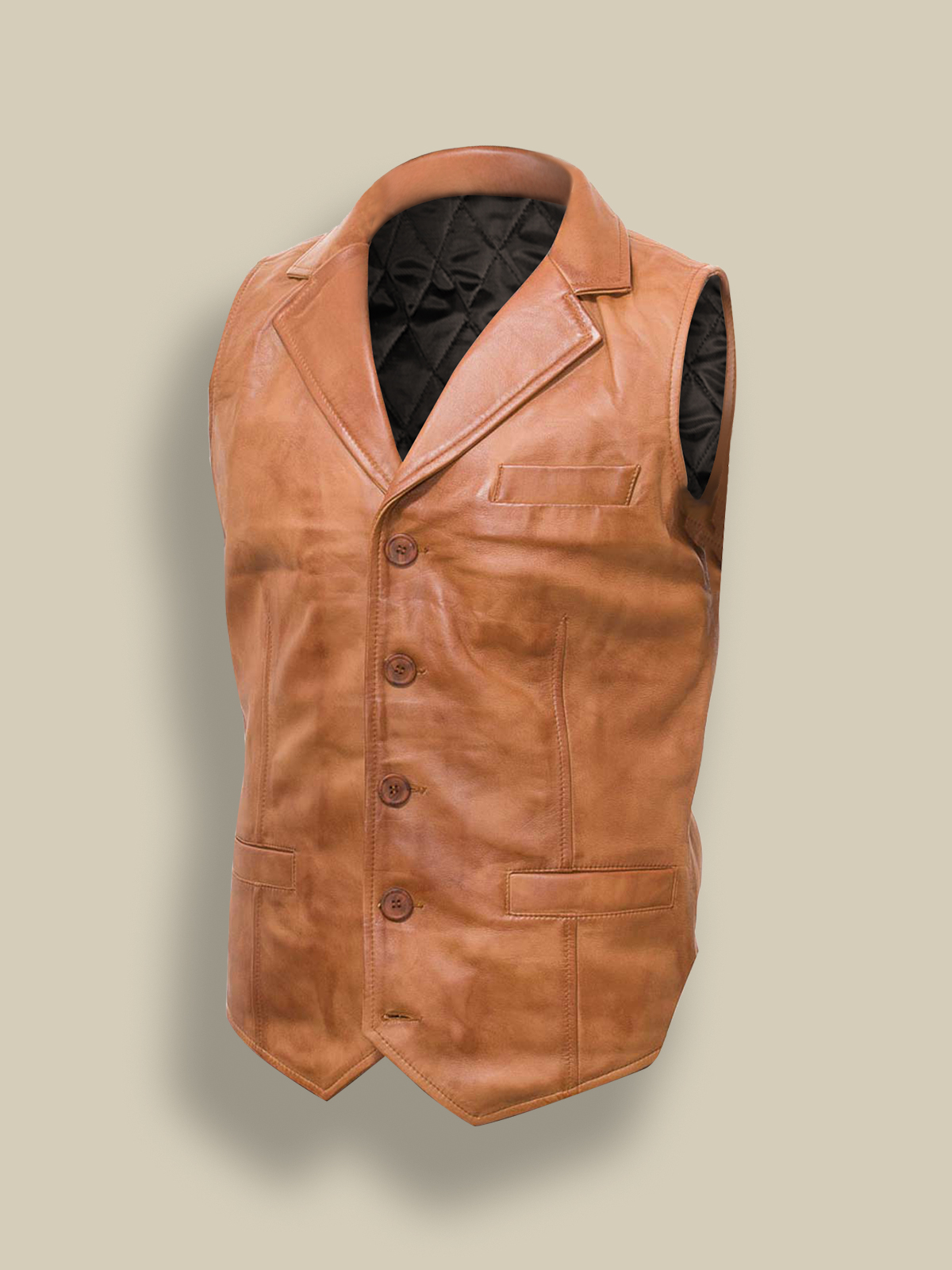 men-light-tan-leather-vest.jpg Men Tan Brown Vest - Image 1