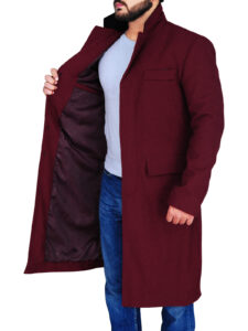 Maroon Wool Coat For Men - Mauve Tree - Image 3
