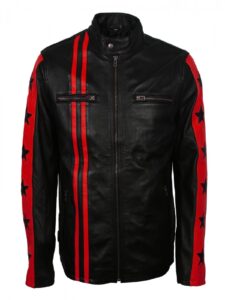Men Red Stripes Biker Jacket