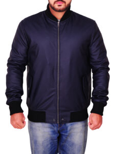 Men Navy Blue Varsity Jacket - Image 5