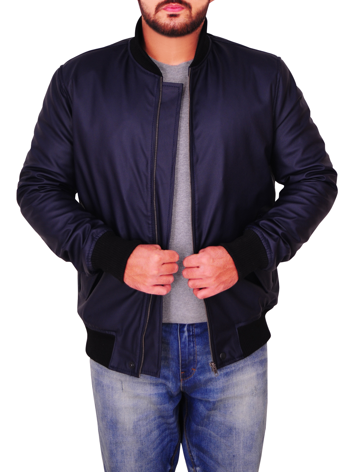 men-navy-varsity-jacket.jpg Men Navy Blue Varsity Jacket - Image 1