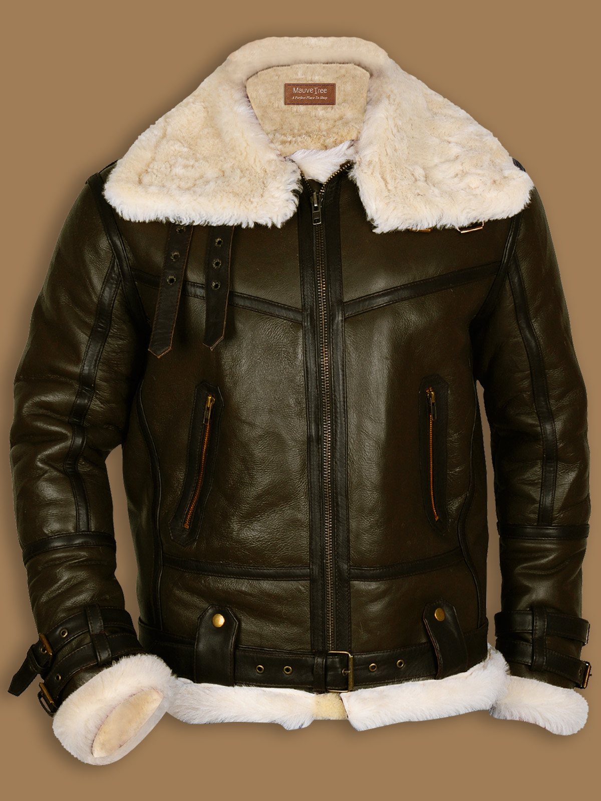 men-olive-green-b3-bomber-shearling-jacket.jpg Army Green Men B3 Bomber Shealring Leather Jacket - Image 1
