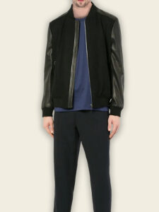 Men Black College Bomber Jacket - Mauve Tree - Image 3