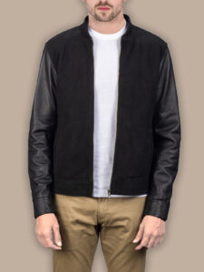 Men Jet Black Bomber Jacket - Image 3