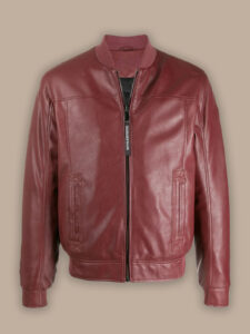 Men Red Bomber Leather Jacket