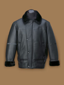 Men Black Aircraft Shearling Jacket - Image 3