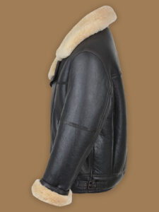 Men Black B3 Shearling Leather Jacket - Image 3