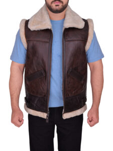Men Sheepskin Brown Vest - Image 5
