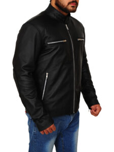 Men's Jet Black Leather Jacket - Image 3