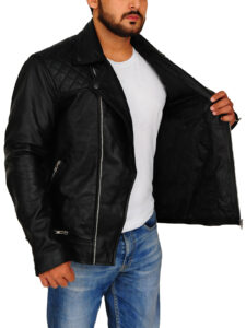 Men's Black Brando Leather Jacket - Image 3