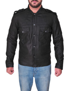 Men's Basic Button Leather Jacket - Image 5