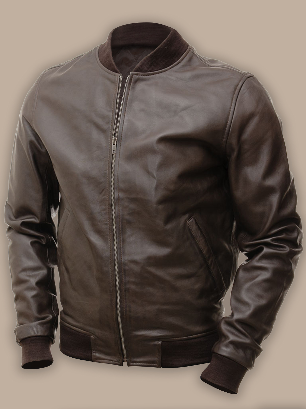 men-stylish-brown-bomber-jacket.jpg Men Hickory Brown Bomber Jacket - Image 1