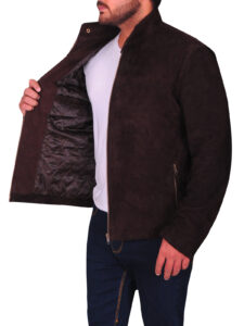 Dark Brown Suede Leather Jacket - Image 4