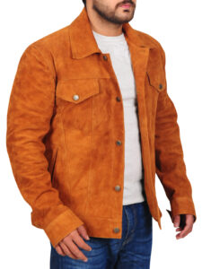 Men's Brown Suede Leather Jacket - Image 3