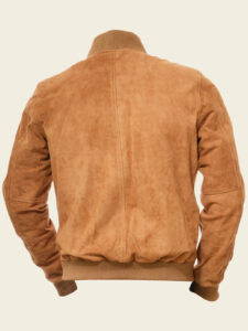 Men Tan Suede Bomber Jacket - Mauve Tree - Image 2